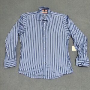 Thomas Pink Slim Fit Dress Shirt Striped Jermyn Street White Blue Mens Size 17.5